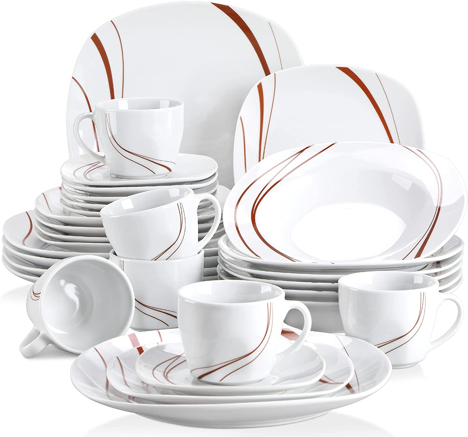 Veweet Bonnie Series Porcelain Dinner Set, 60 Pieces for 12 People