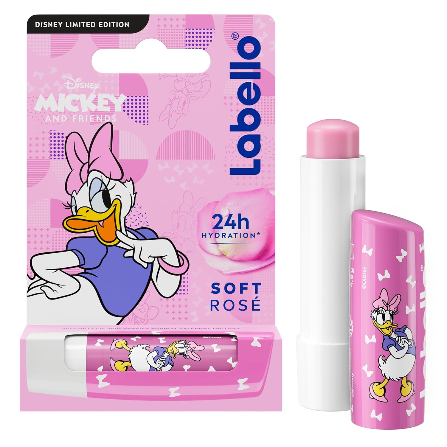 LABELLO Soft Rosé Daisy Limited Edition Disney (1 x 5.5 ml), Moisturising Pearlescent Lipstick for Children, Nourishing Lip Balm, Long-Lasting Moisturising