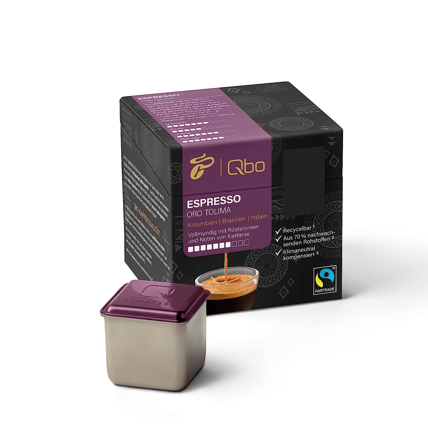 Tchibo qbo Espresso Oro Tolima Premium Coffee capsules, 8 pieces (espresso, intensity 7/10, full -bodied with roasted aromas), sustainable, from 70% renewable raw materials & climate -neutral