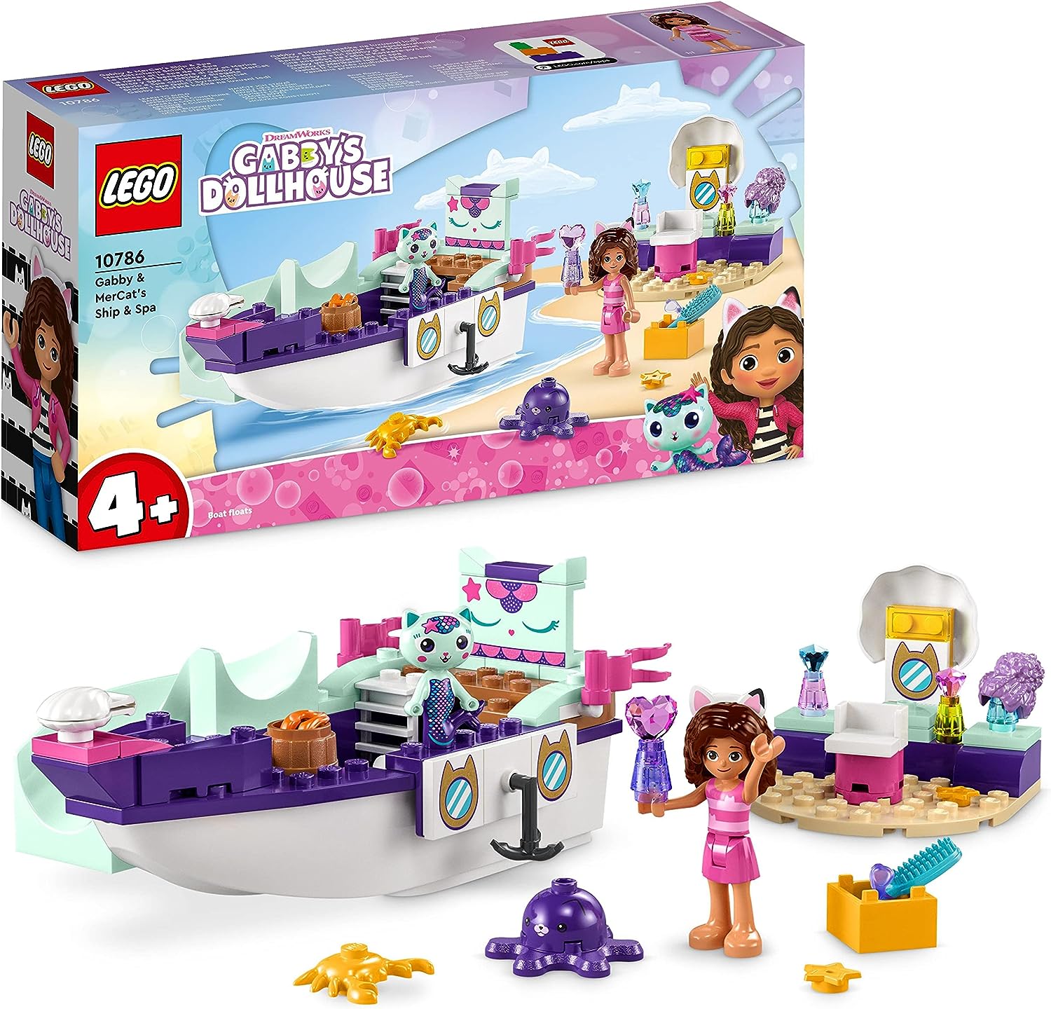 LEGO 10786 Gabby\'s Dollhouse Gabby & Meerkat Ship & Spa Boat Set with Beauty Salon, Dollhouse with Figures and Accessories, Play Set for Girls, Boys, Children from 4 Years