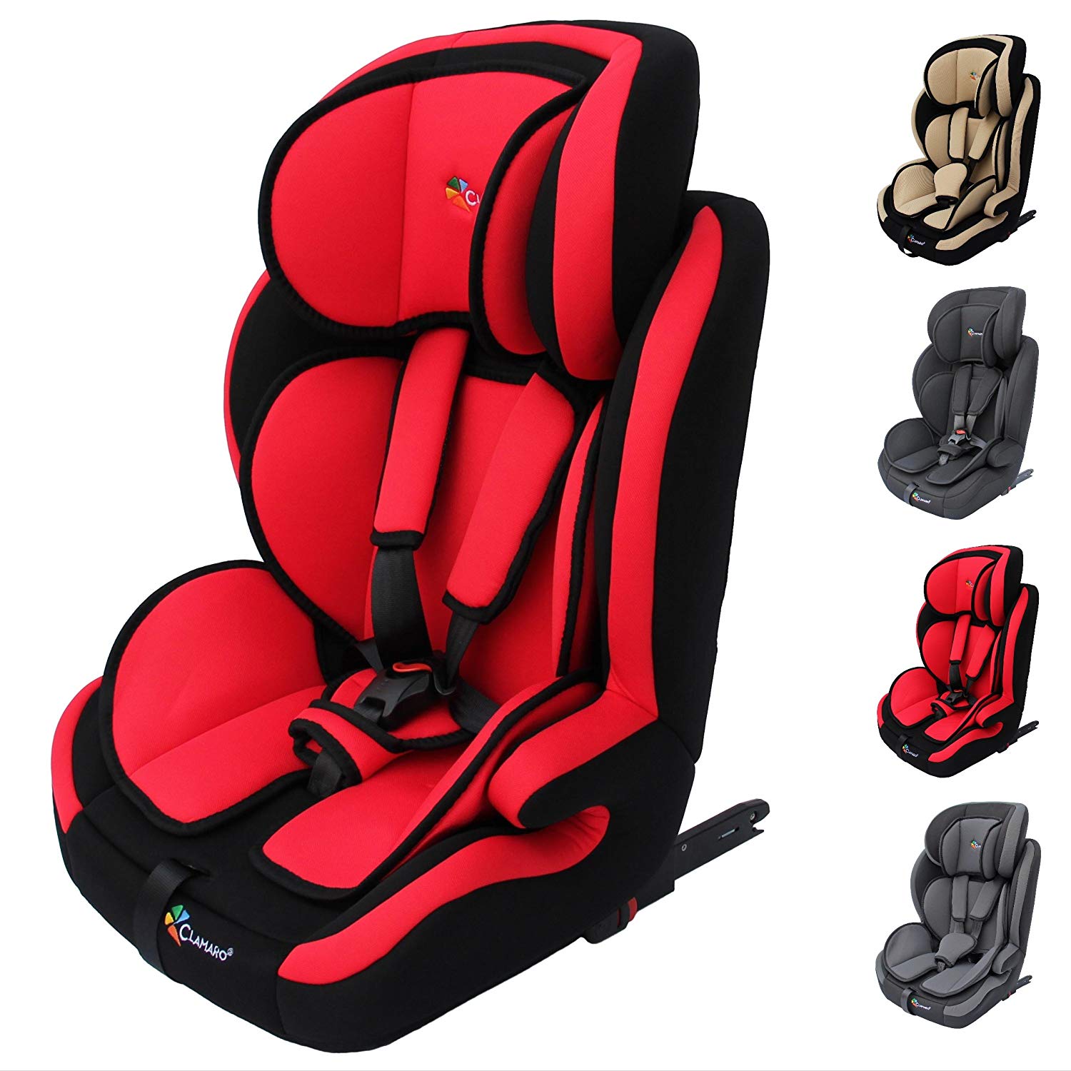 Clamaro Guardian Isofix Child Car Seat 9-36 kg ISOFIX Grows with the Child, Car Seat for Children from 1-12 Years (Group 1I, II, III), Isofix and Top Tether, ECE R44/04 Approval - Red / Black