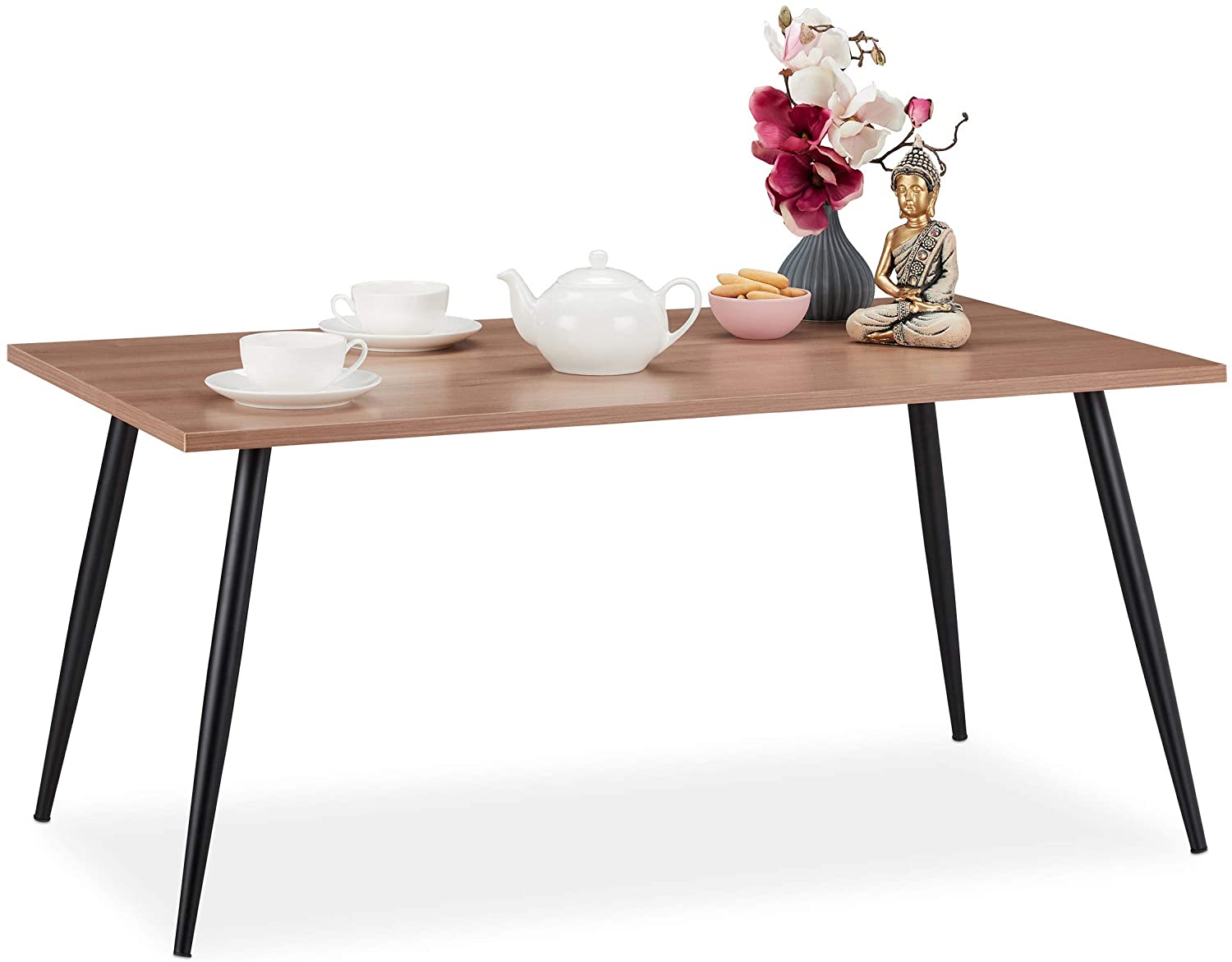 Relaxdays Brown Coffee Table In Wood Effect Metal Legs Rectangular Modern D