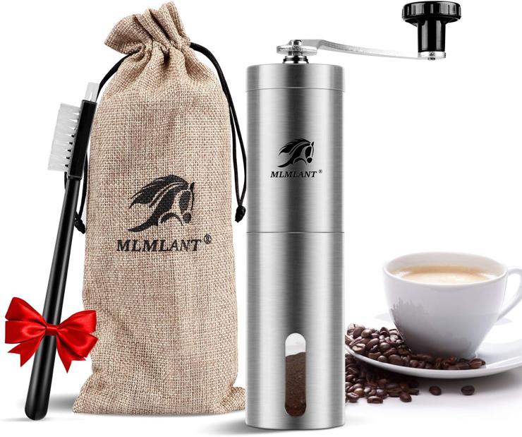 MLMLANT Hand Coffee Grinder, Stainless Steel Manual Coffee Grinder with Ceramic Grinder, Espresso Grinder, Perfect for Home, Office and Travel