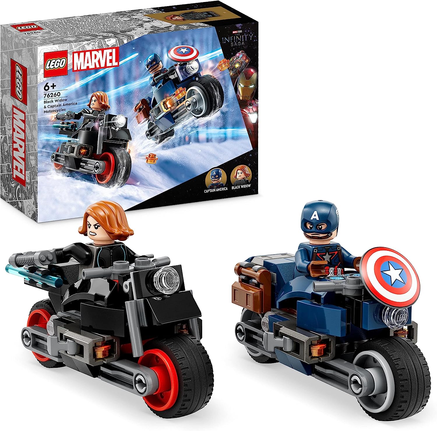 LEGO 76260 Marvel Captain America & Black Widow Motorcycles, Avengers: Age of Ultron Set, Motorcycle Toy for Children to Build and Collect with Figures, Gift for Boys and Girls From 6 Years