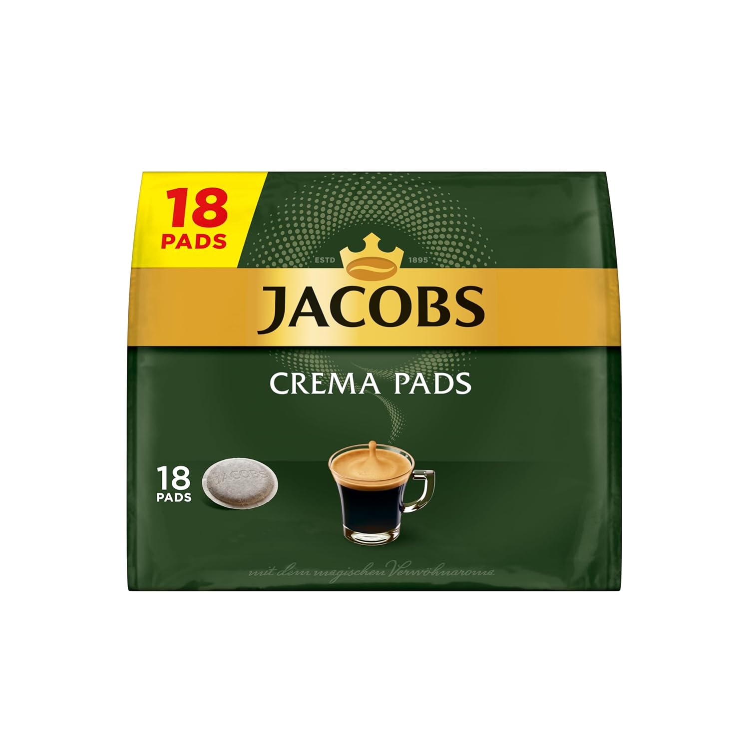 Jacobs Pads Crema, 90 Senseo Compatible Coffee Pods, UTZ Certified, Pack of 5, 5 x 18 Drinks