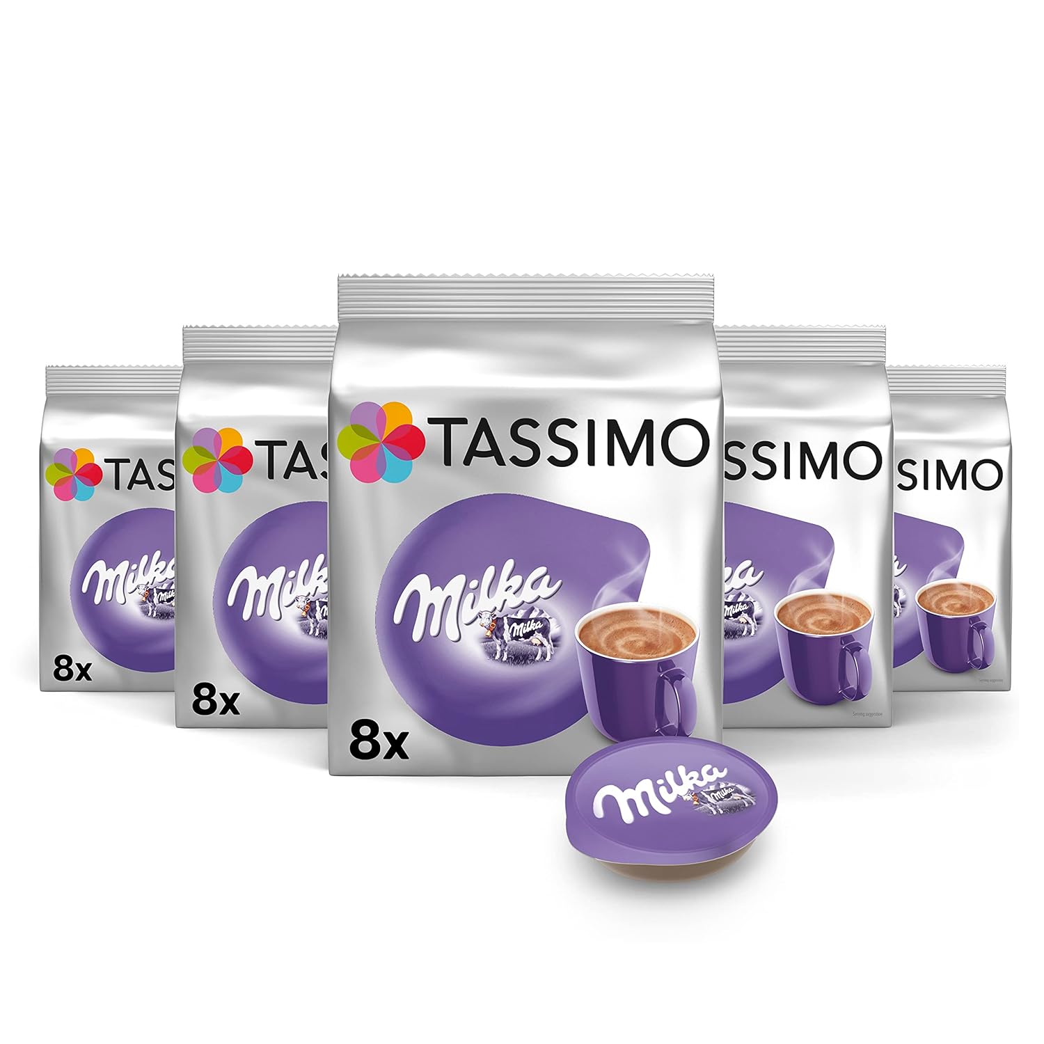 Tassimo Capsules, 40 Milka Cocoa Capsules, Pack of 5, 5 x 8 Drinks