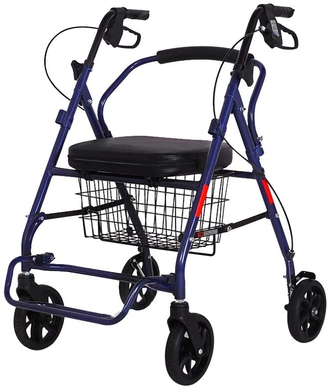 Bseack_store Fold-Old Man Shopping Trolley Sit Push Double Adjustable Aluminium Alloy Walker Rehabilitation Training