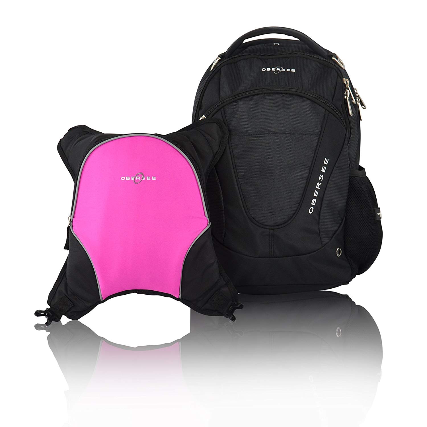 Obersee Oslo Nappy Backpack with Removable Cooling Device (Black/Pink)