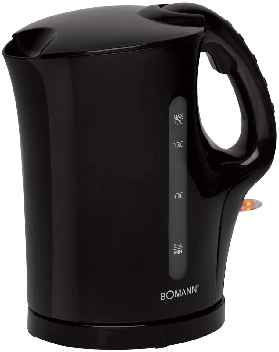 Bomann WK 5011 CB Kettle, Capacity up to 1.7 Litres, 2 External Water Level Indicators, 2200 Watt Max., Limescale Filter, Stainless Steel Heating Element, Black