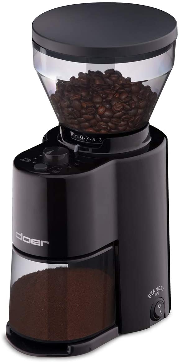 cloer Electric Coffee Grinder with Conical Grinder, for 2-12 Cups and 300g Coffee Beans, 150 W, Adjustable Grinding