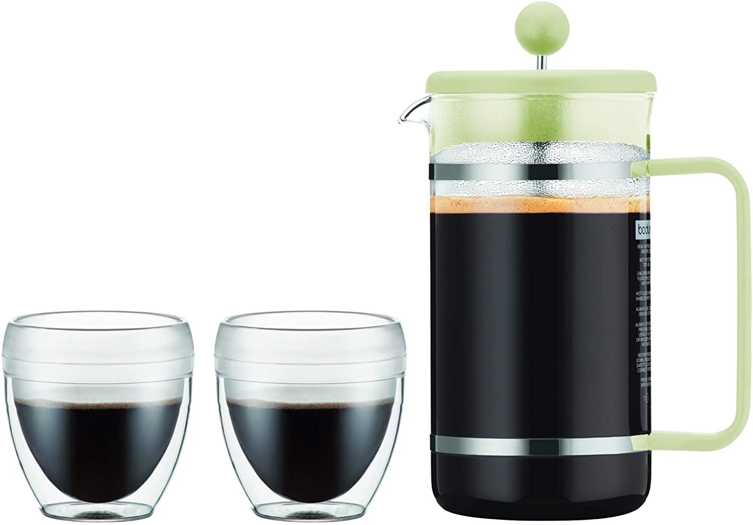 Bodum BISTRO K1508-339-10-Y19 Coffee Maker, 8 Cups, 1.0 l with 2 Double-Walled 0.25 l PC Cups, Glass