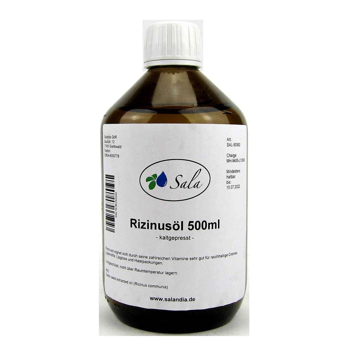 Sala Castor Oil Cold Pressed Ph. Eur. (500 ml Glass Bottle)