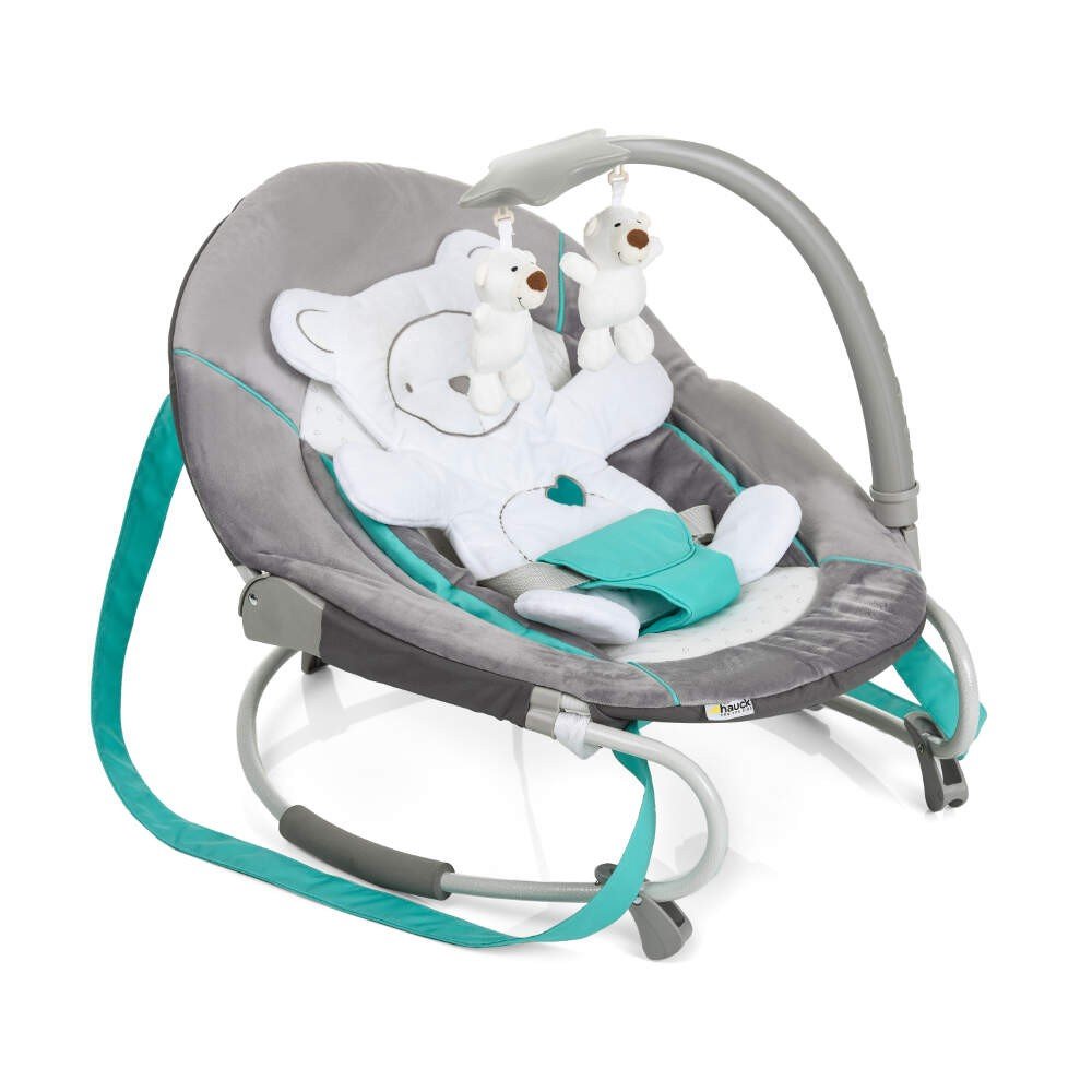 Hauck Leisure baby rocker / rocking function / removable play arch and teddy bear as a seat reducer / can be used from birth to 9 kg / tilt-proof and portable / hearts (grey)
