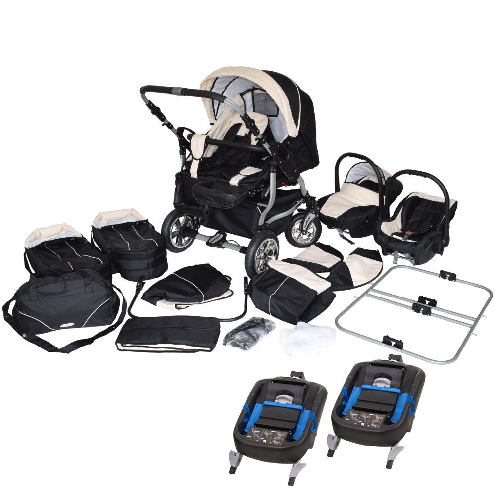 ADBOR Duo 3-in-1 Twin Pushchair with Carry Cot and 2 ISOFIX Stations Silver Frame, Twin Pram]
