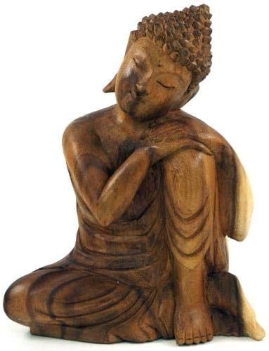 GURU SHOP Sitting Buddha Wooden Buddha Statue Handmade 30 cm Design 12 Brown Buddha