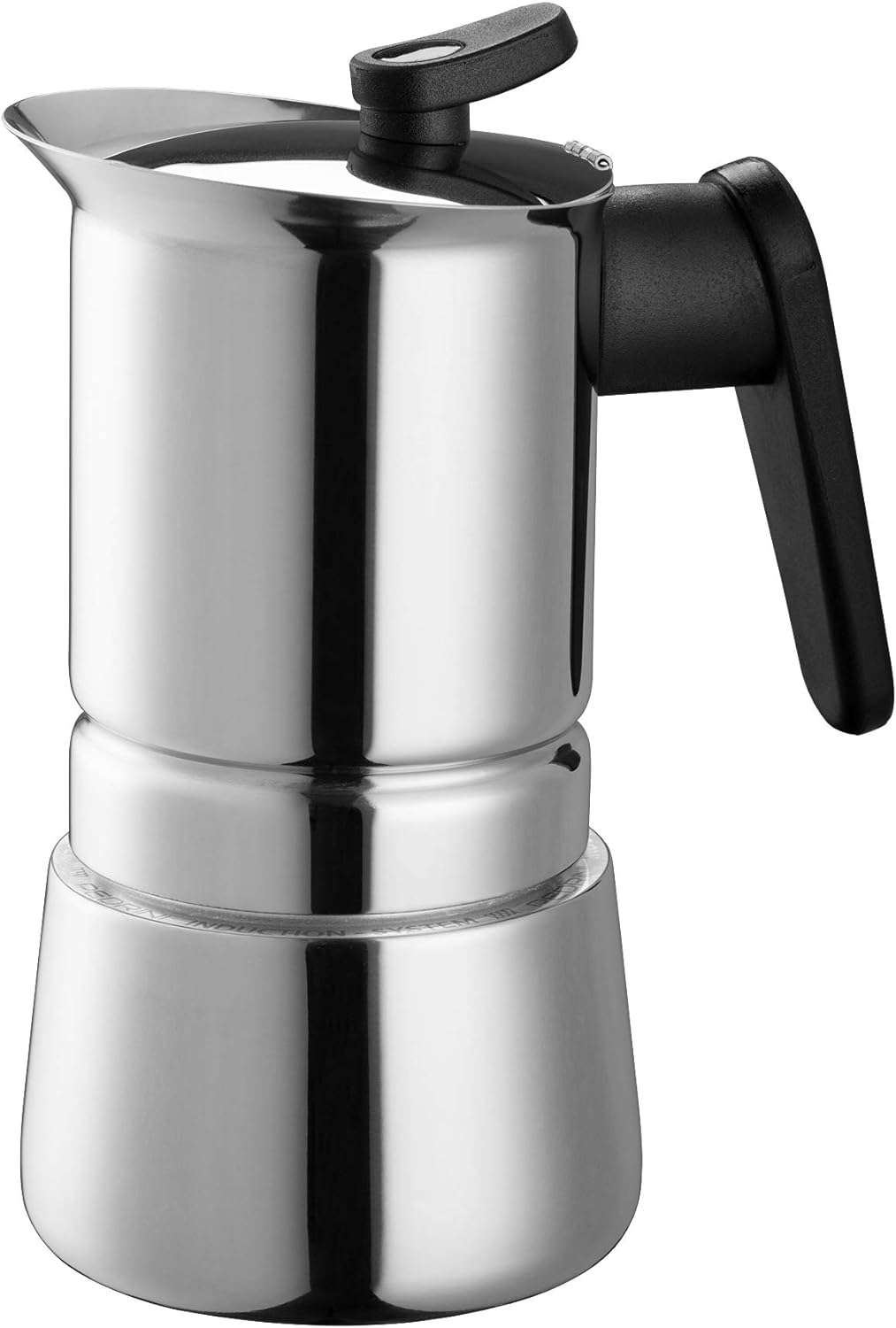 Pedrini Steelmoka, patented Moka espresso machine for hobs including induction, capacity 4 cups, silver color, steel coffee machine, 14 x 9.5 x 18 cm