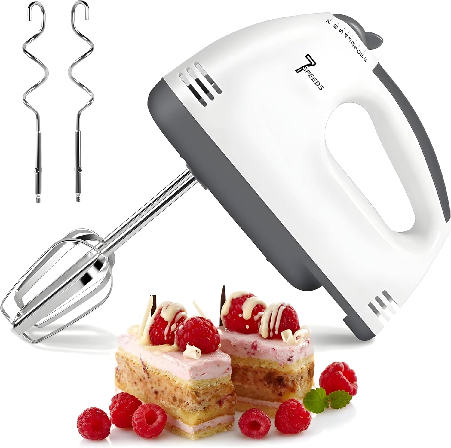 Retoo Handmixer, Elektrisch, Handrührer, Geschwindigkeitsregler 7 Drehzahl, Schneebesen, Knethacken, Handrührgerät Küchenmixer 7 Geschwindigkeiten, Rührmixer 260 W, Mixer mit Rührbesen und Knethaken