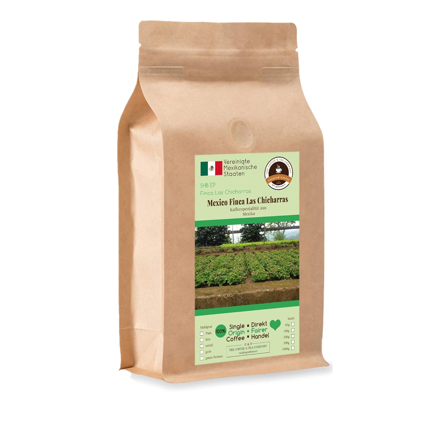 Coffee Globetrotter - Coffee with Heart - Mexico Finca Las Chicharras - 1000 g Whole Bean - for Fully Automatic Coffee - Top Coffee Fair Trade Supports Social Projects