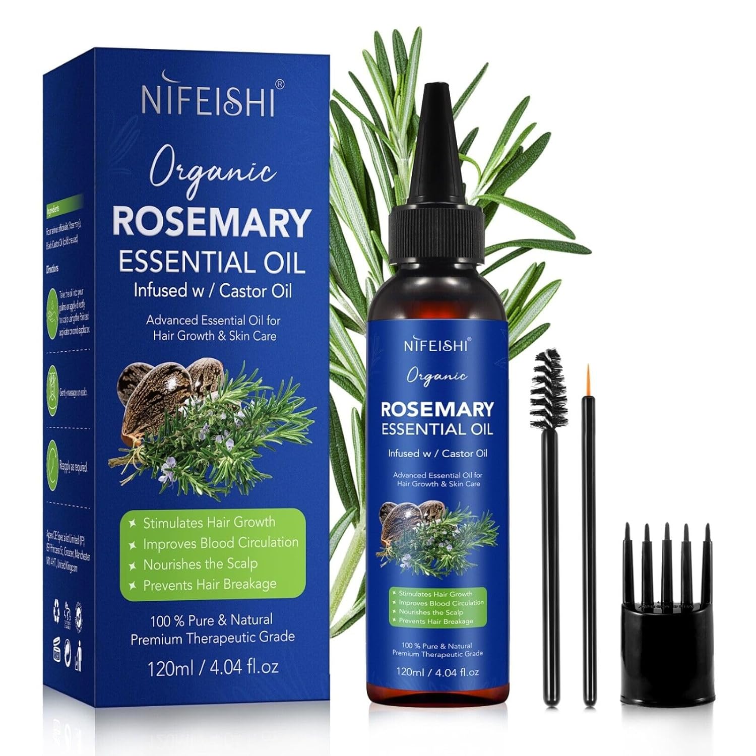 P-Beauty Rosemary Oil & Castor Oil for Hair Growth & Skin Care - Essential Oil 120 ml - Hair Oil, Skin Oil - Face Care, Scalp Care, Hair Care - Moisturising, Anti-Dandruff - Strengthens Hair