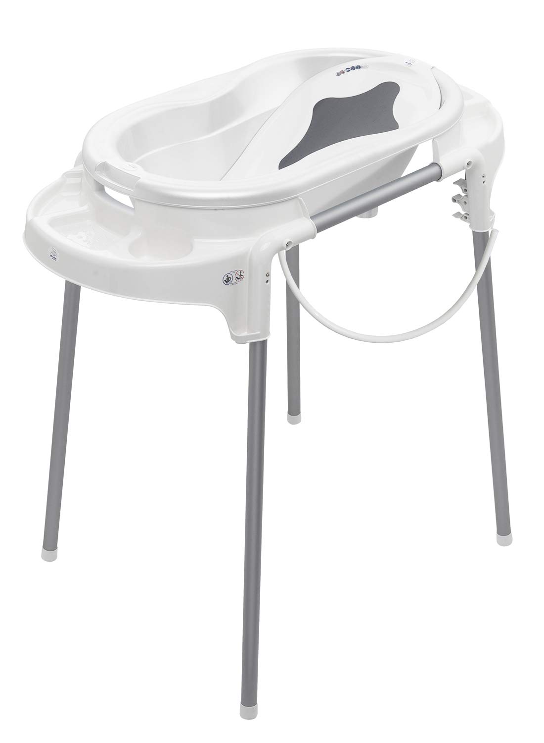 Rotho Babydesign TOP 21042 0001 01 Bath Station with Baby Bathtub, Bath Stand, Bath Insert and Drain Hose, 0-12 Months, White