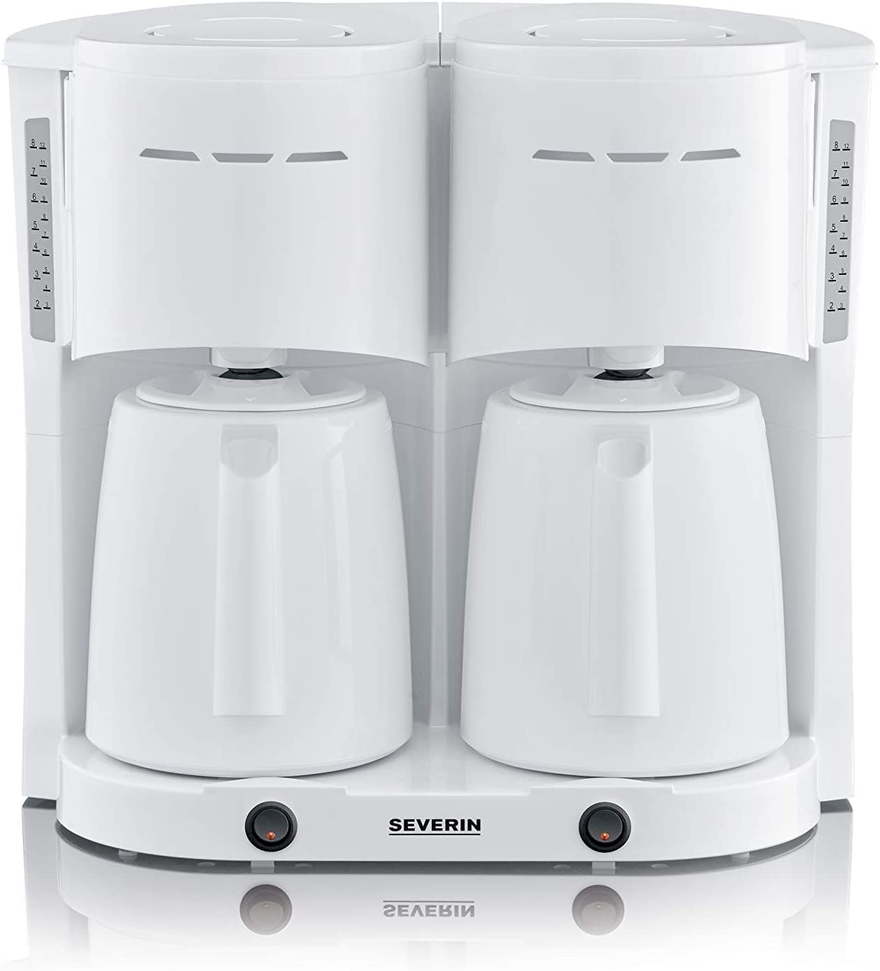 SEVERIN KA 9314 Duo Filter Coffee Machine with Thermal Jug, Coffee Machine for up to 16 Cups, Attractive Filter Machine with 2 Insulated Jugs, White