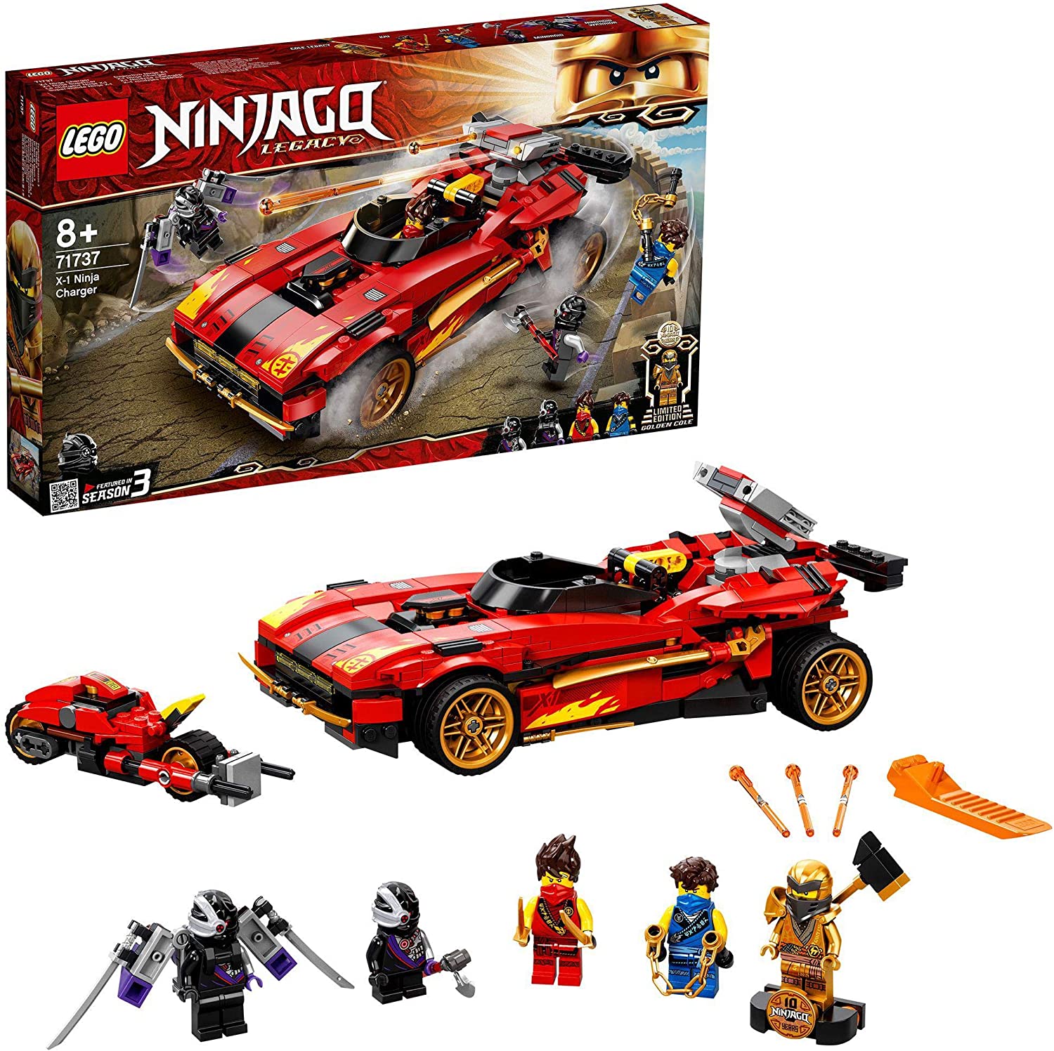 LEGO 71737 Ninjago Legacy X-1 Ninja Supercar and Motorcycle with Cole as Go