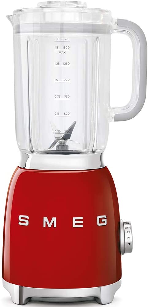 Smeg BLF01RDUK Jug Blender with Stainless Steel Blades, 4 Speed Levels and Pulse Function, Preset Smoothie and Crushed Ice Programmes, Safety Lock, 1.5 Litre, 800 W, Red