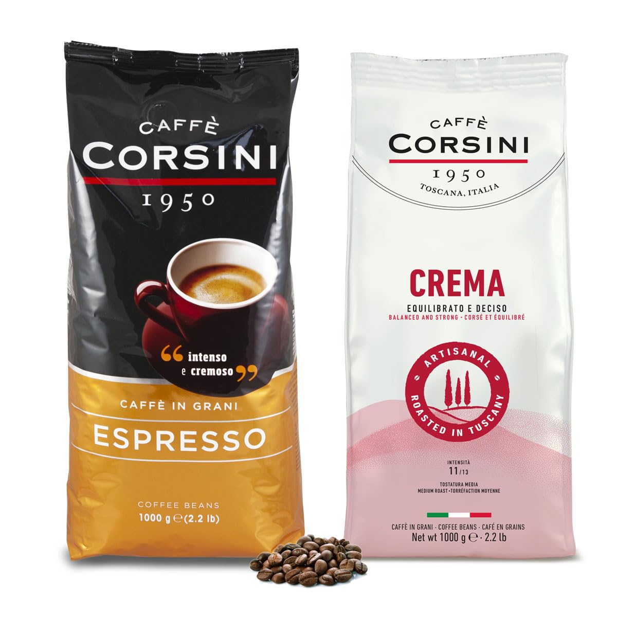 Caffè Corsini Coffee Beans Set Creamy Homemade Sweet Homemade, Espresso, Roasted, 2 x 1 kg Total Set 2 kg