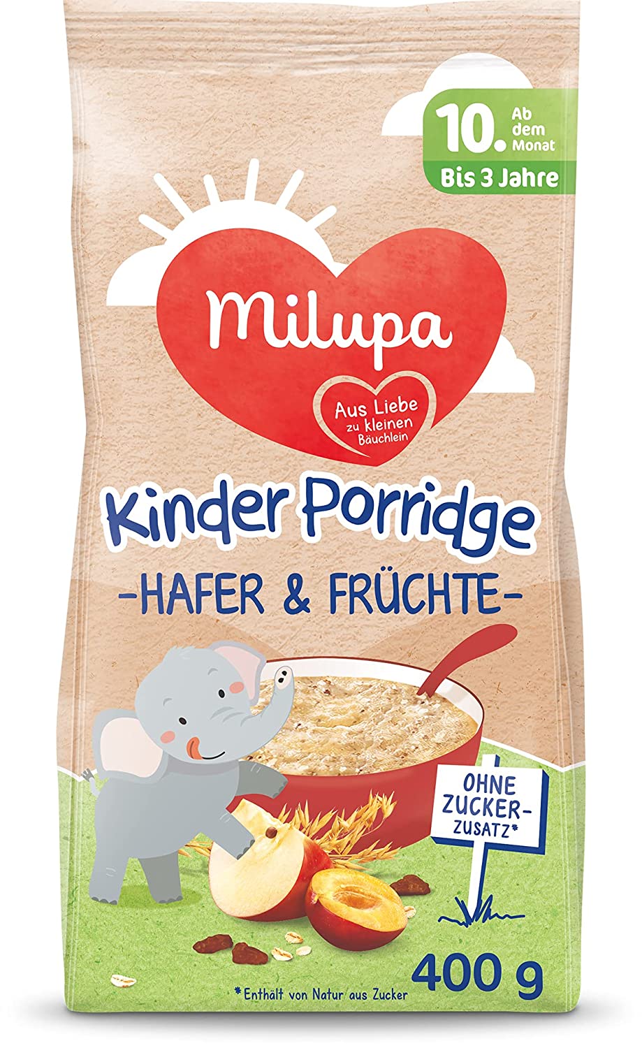 Milupa Kinder-Porridge Hafer und Früchte ab dem 10. Monat bis 3 Jahre, 400 g