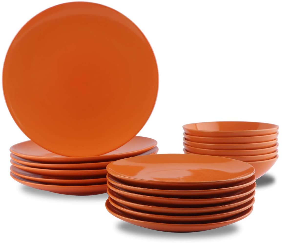 Amazon Basics Stoneware 18 Piece Mandarin Orange Dinner Service for 6 People