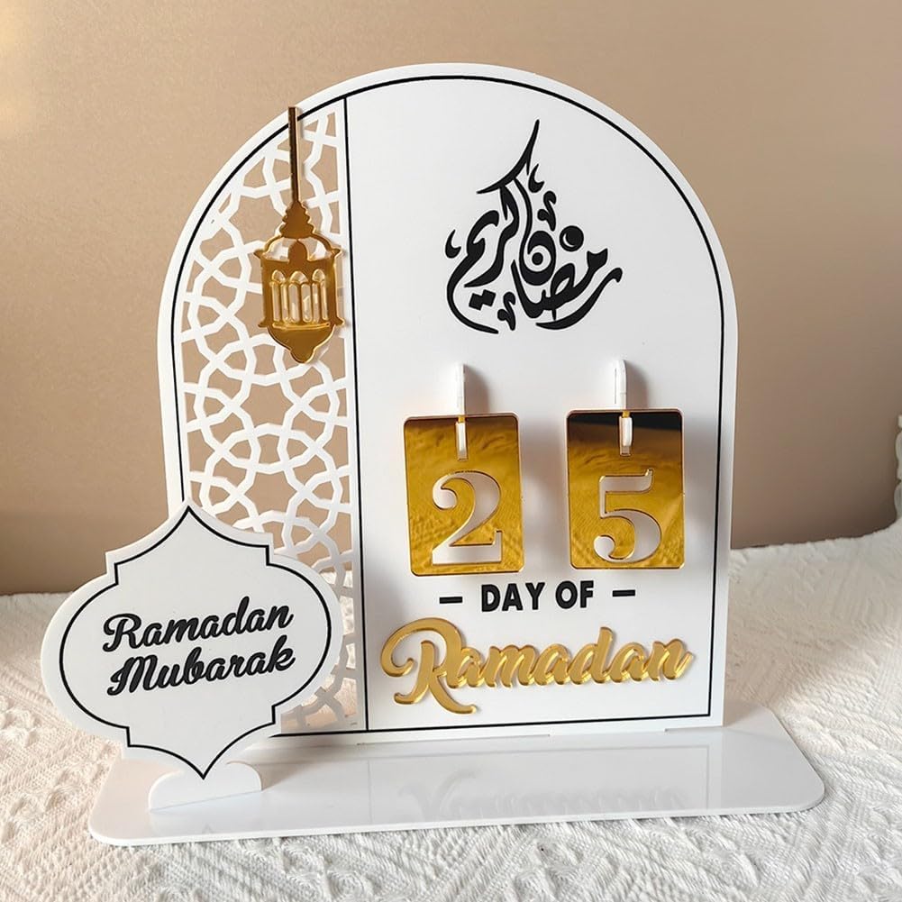Ramadan Advent Calendar, Acrylic Ramadan Countdown Calendar Decorations Day of Calendar With Base Replace Numbers for Home Eid Decor