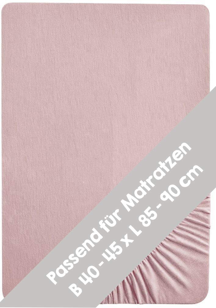 roba Fitted Sheet for Cot Mattresses from the Lil Planet Collection, Single Jersey, 100% Organic Cotton, Fitted Sheet for Mattresses 40 x 90 cm and 45 x 90 cm, Sheet for Baby Cot, Pink