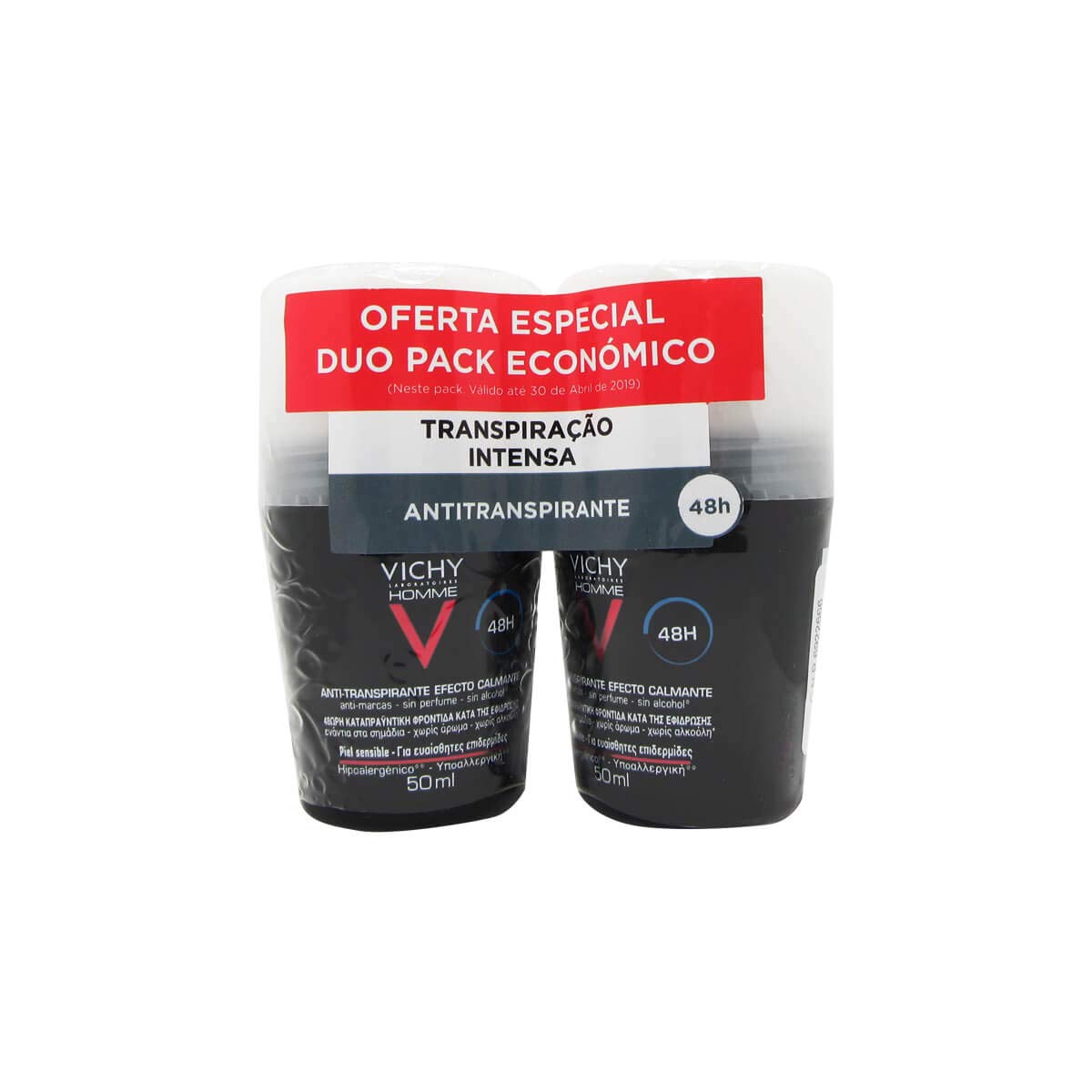 Vichy Homme Deodorant Antiperspirant Soothing Effect 2 x 50 ml