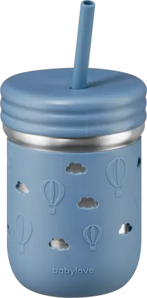 babylove Drinking straw cup made of stainless steel with silicone blue, 250 ml, 1 piece