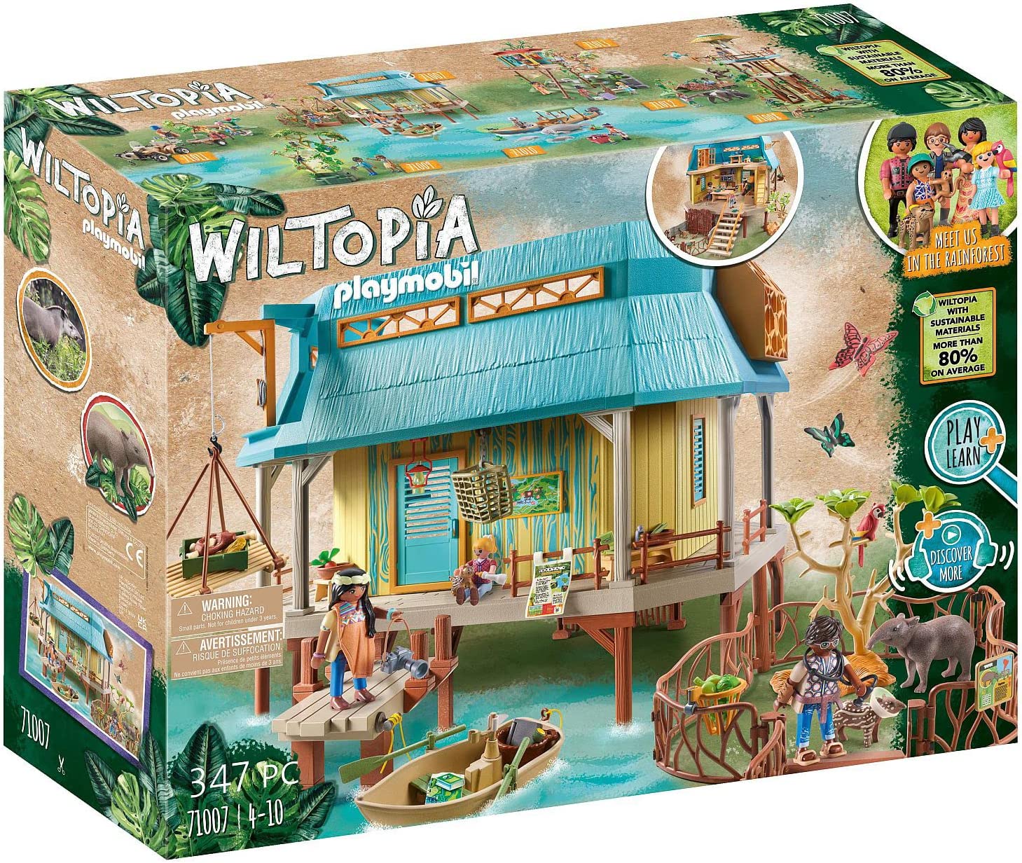 PLAYMOBIL Wiltopia 71007 Pet Grooming Station with Brackets for Attaching Boats and Floating Rowing Boat, Recommended from 4 Years