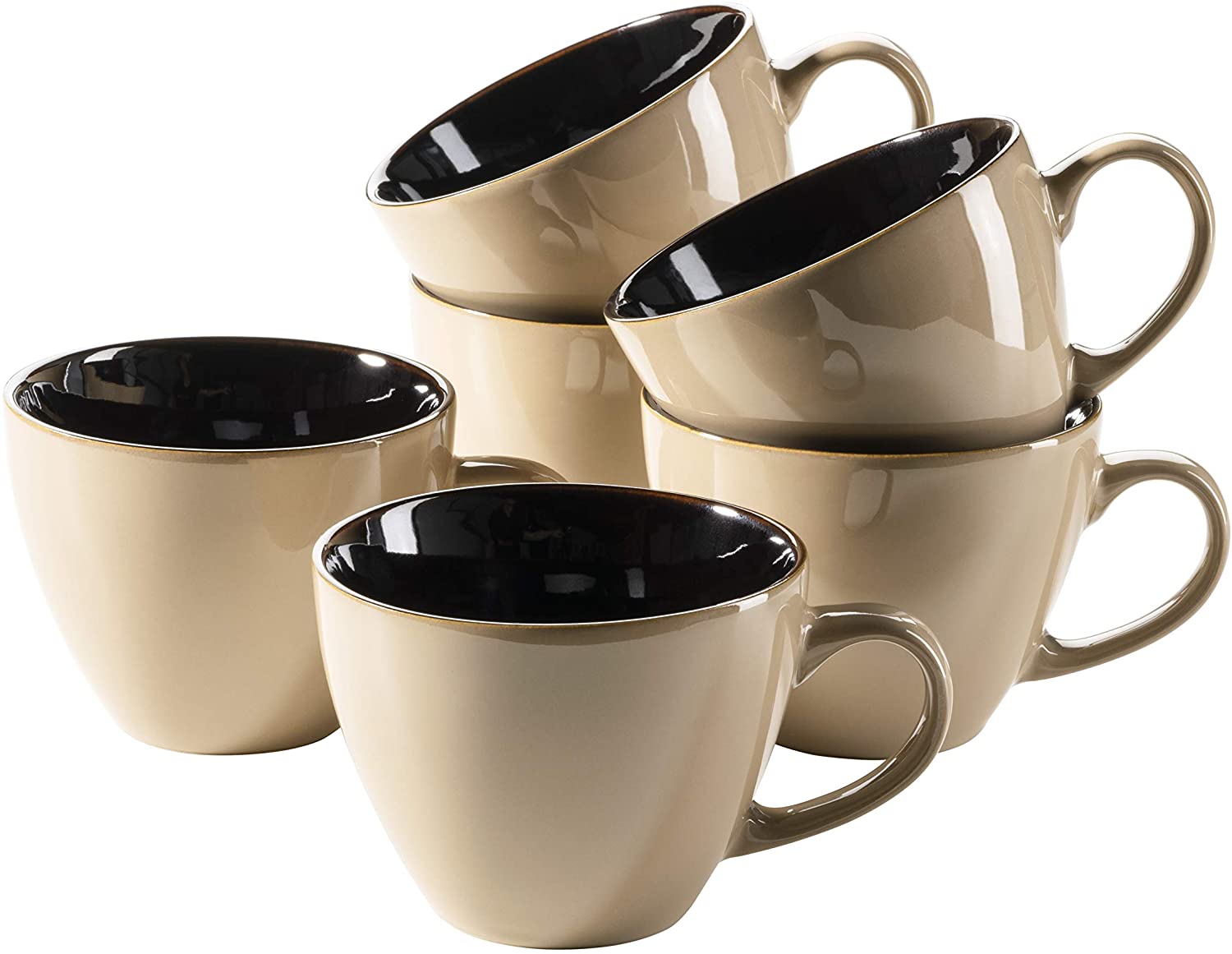 Mäser 931464 Scuro Series Ceramic Cappuccino Cups Set, Café Au Lait Cups with Saucers for 6 People, 450 ml, Stoneware
