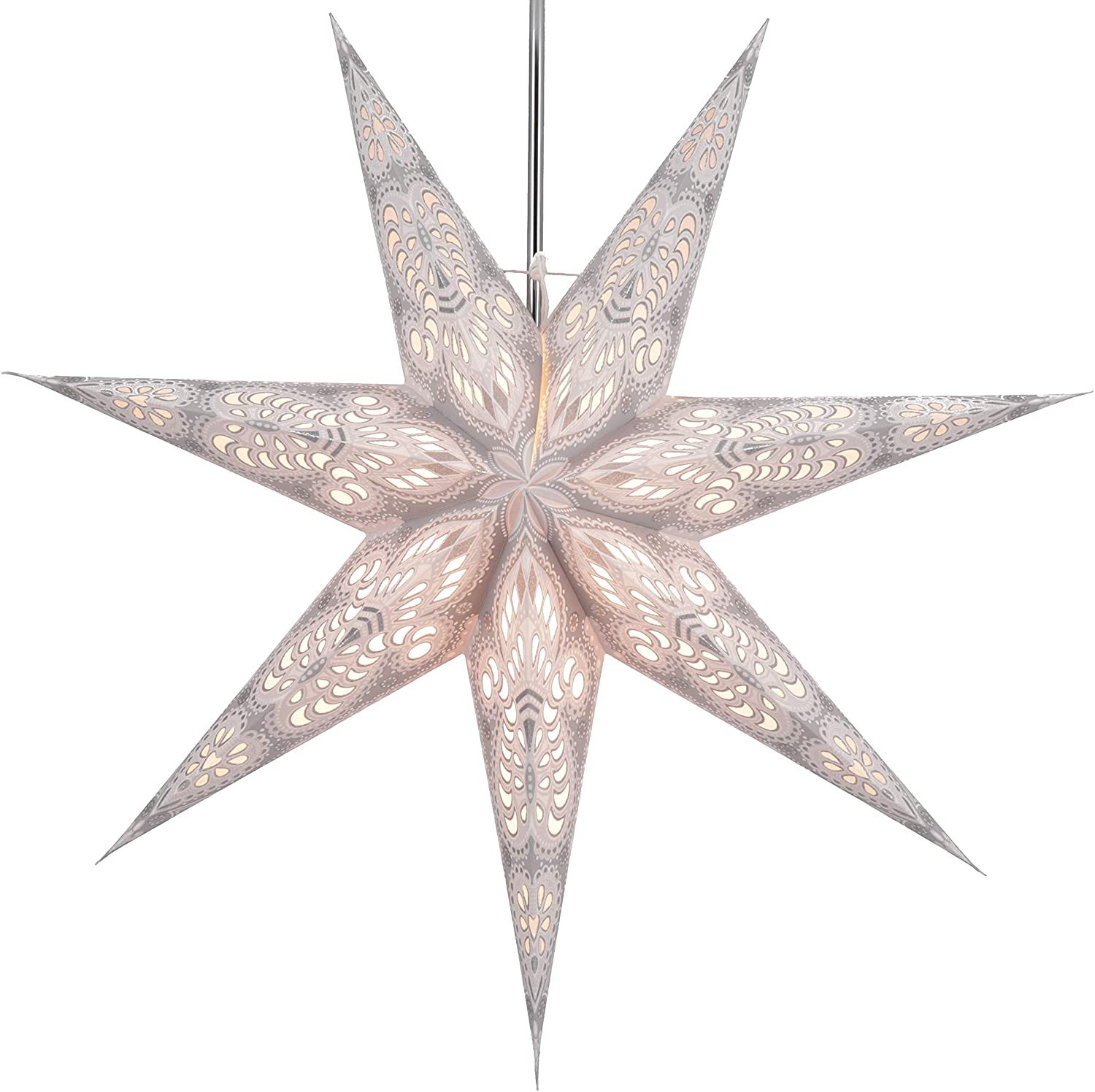 Menora 7 Natural Paper Star / Poinsettia Star 7 Teeth