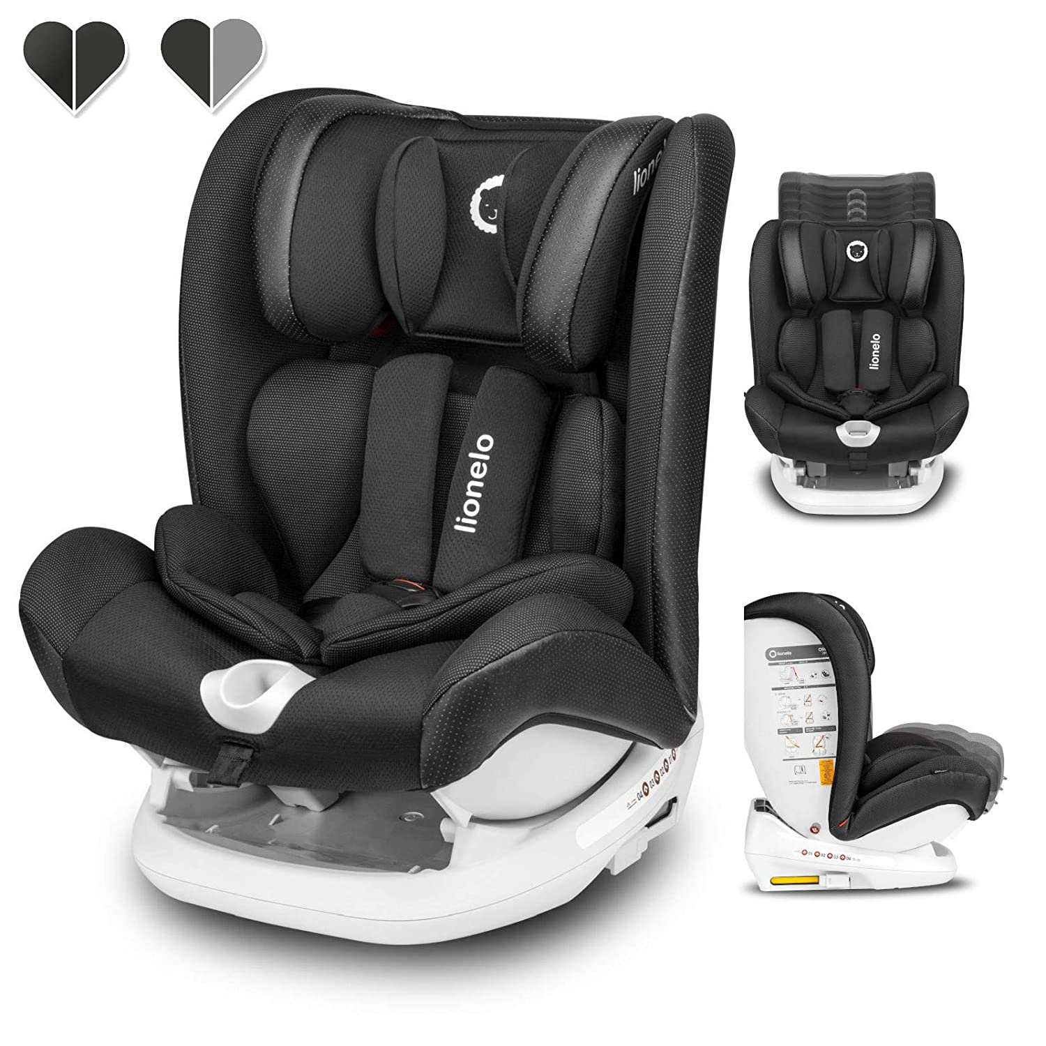 Lionelo Oliver Isofix Top Tether Child Seat 9-36 kg Side Protection 5-Point Belt Backrest Adjustment Headrest Adjustment Reduction Insert ECE R44 04 (Black)