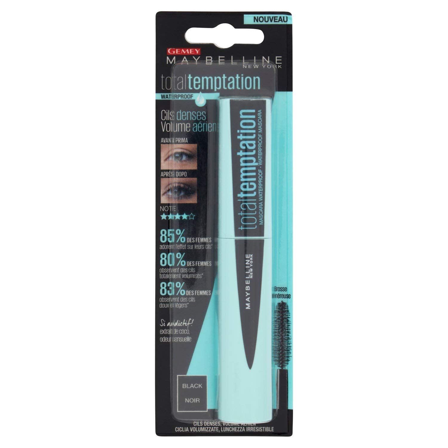 Maybelline New York Total Temptation Waterproof Mascara Black 9.4 ml, ‎waterproof