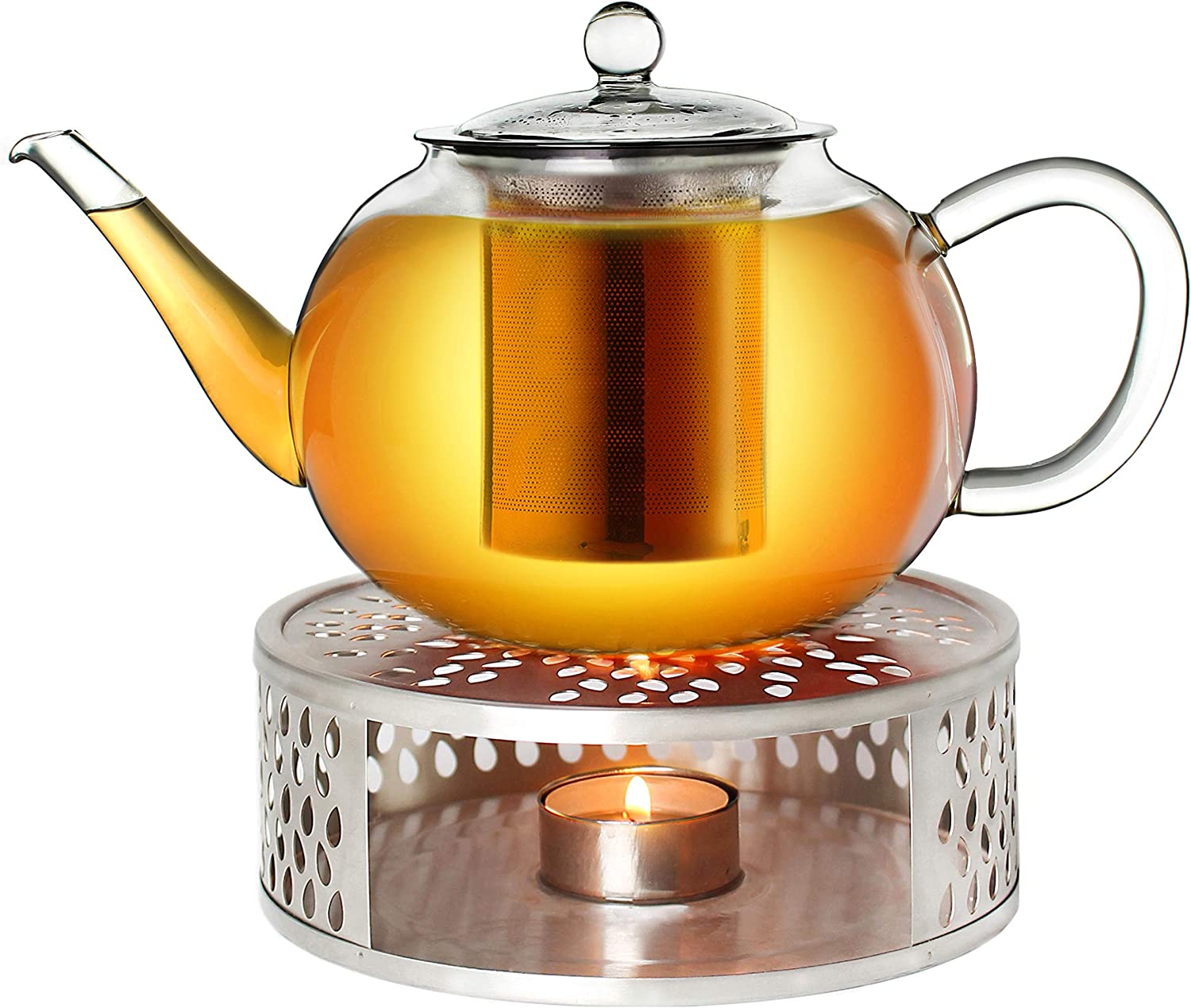 Creano Glass Teapot 800 ml 3-Part Tea Maker with Integrated Stainless Steel Strainer and Glass Lid.