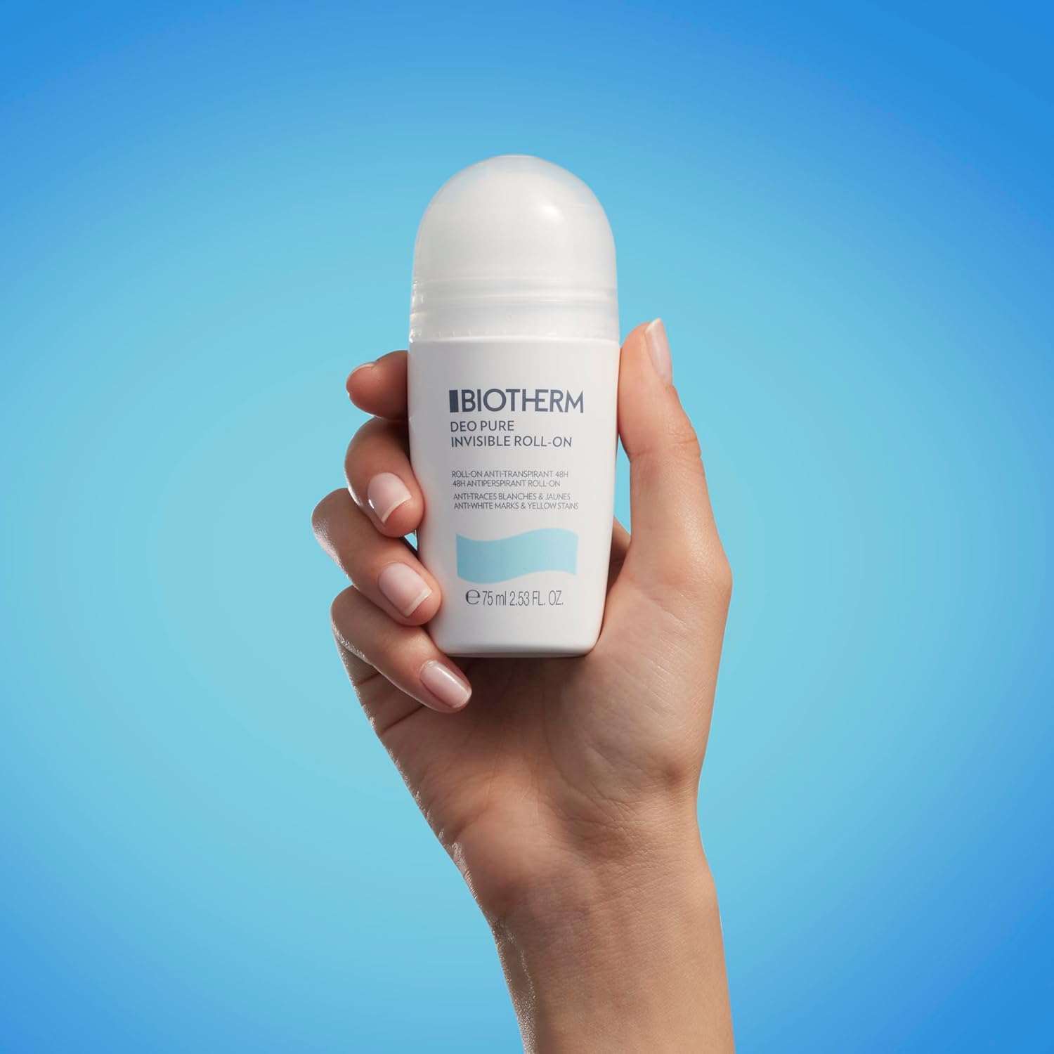 Biotherm Pure Invisible Deodorant 48h Roll-On Anti-Perspirant for Women, Effective Protection Against Sweat Odor for Sensitive Skin and All Skin Types without Adhesive Residue or Stains, 75 ml