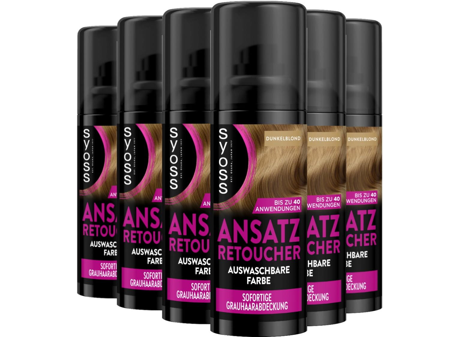 SYOSS Approach Retoucher Concealing Spray Dark Blonde (6 x 120 ml), Root Spray Covers Lighter and Gray Renewable Roots, Sweat & Rainproof Washable Hair Color up to 40 Applications