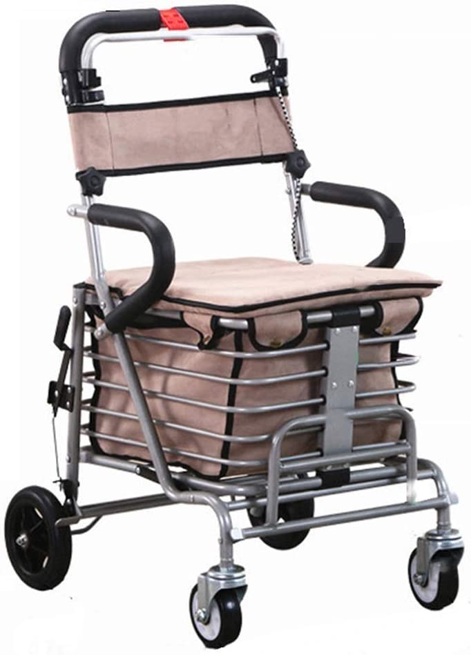 FACAIA Walking stick, lightweight foldable 4-wheel walker shopping cart folding trolley walking chair for elderly people can buy food to push the little trolley.