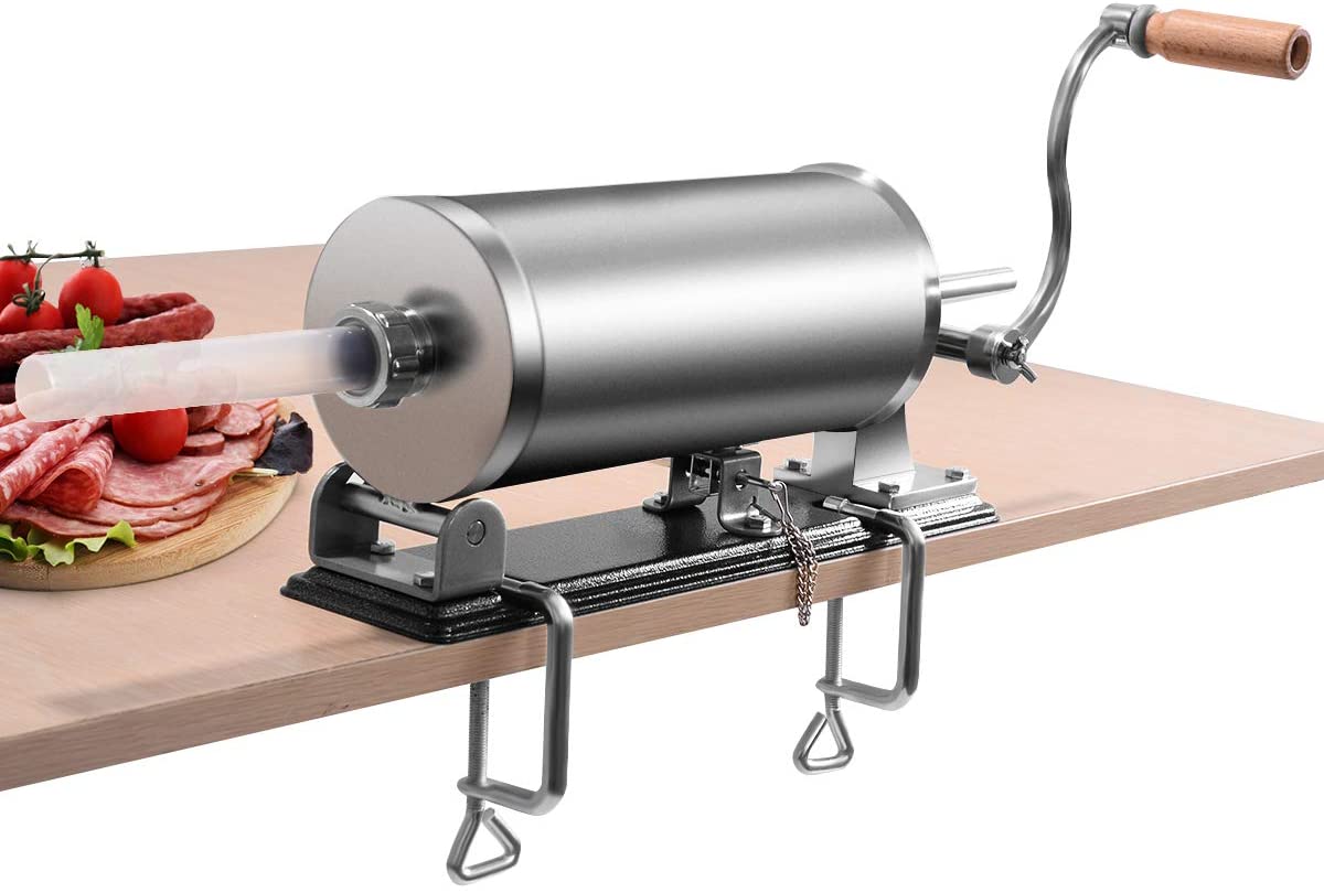 COSTWAY 3.6 L / 4.8 L Manual Sausage Filler Stainless Steel Sausage Maker with 4 Filling Tubes Silver Sausage Press with Table Clamp Sausage Syringe Silver (3.6 L)