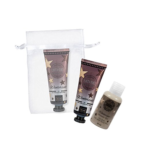 llm dermis care umido Beauty Set 1x Hand Cream 45 ml Spicy Fragrance Shea Butter, Shower Gel 50 ml Spicy Fragrance Shea and 1x Organza Bag 12 x 17 cm for De in White FREE DELIVERY FROM £ 29.00