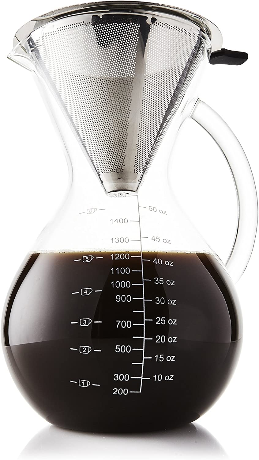 Apace Living SultryBrew Pour Over Coffee Maker with Coffee Shovel and Cork Lid Elegant Hand Filter for Filter Coffee with Glass Carafe and Permanent Filter Made of Stainless Steel (1500 ml)