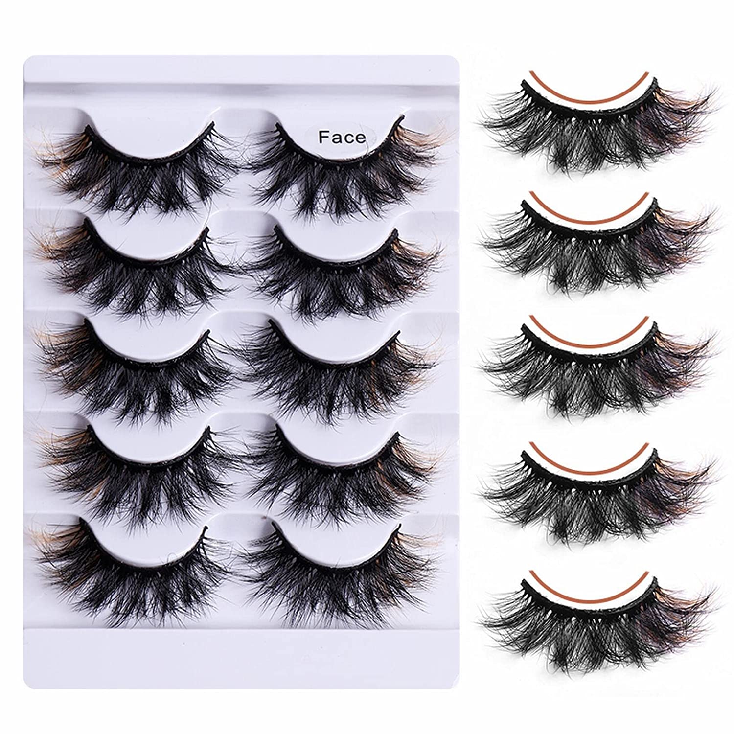 Generic 5 Pairs of 3D Colourful False Eyelashes, Like Volume Eyelash Extensions Look, Natural Artificial Eyelash Extensions Set, for Theme Party, Carnival, Cosplay Aake-Up Party Stage Costume (C), 