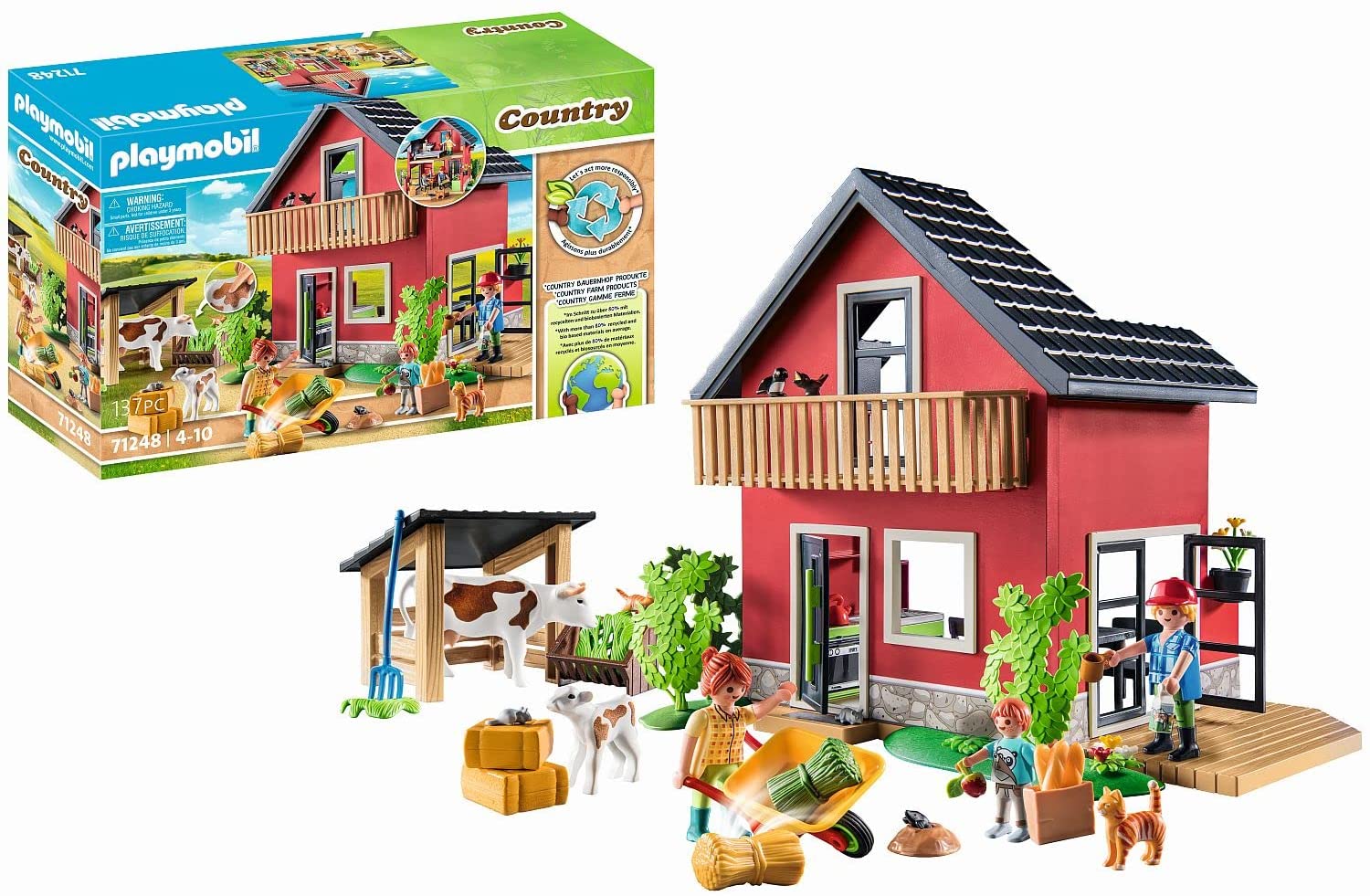Playmobil Country 71248 Farmhouse, Living House with many Yard Animals, Organic Farm, Sustainable Toy for Children from 4 years