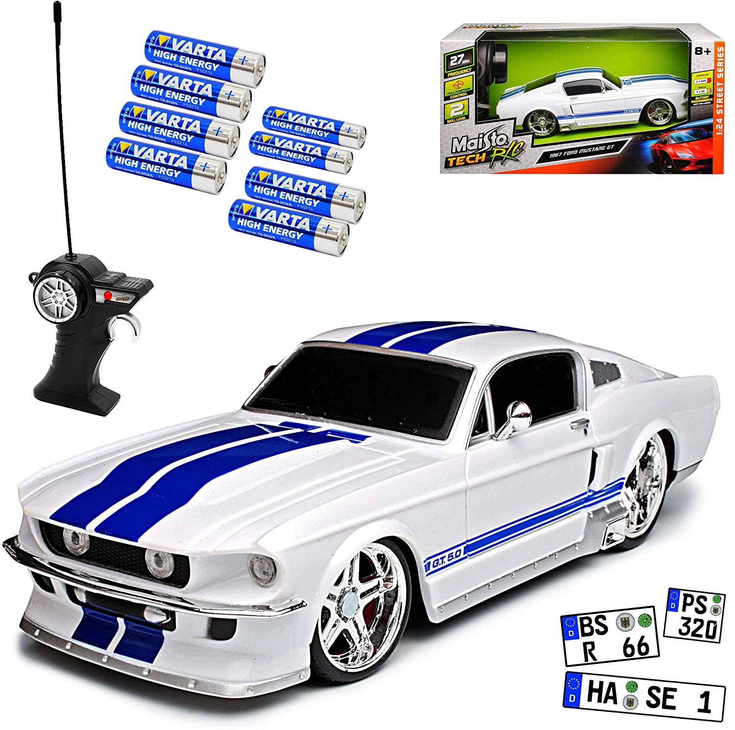 Maisto Ford Shelby Mustang Gt 1967 White With Stripes 27 Mhz Rc Radio Car -