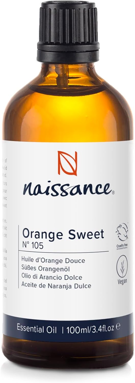 Naissance Orange Sweet Essential Oil (No. 105), 100 ml, 100% Natural Pure Cold Pressed Sweet Orange Oil for Natural Cosmetics, Aromatherapy, Oil Burners, Fragrance Oil for Aroma Diffusers